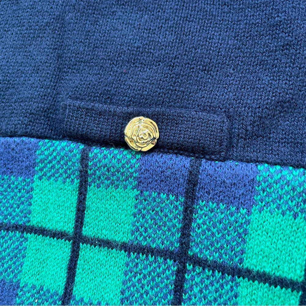 JANIE AND JACK Baby Navy Cotton Blend Gold Trim Green Tartan Dress - Picture 4 of 7